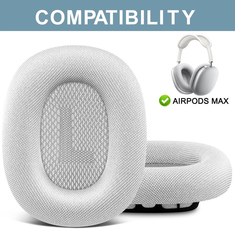 SOPROM Ear Cushions for Airpod Max Over-Ear Headphones Earpads Replacement Covers Cups Pads with Durable Mesh Fabric, Softer Foam - White - Image 2